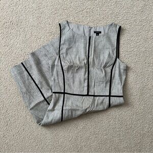 Gray Sleeveless Dress with Black Trim